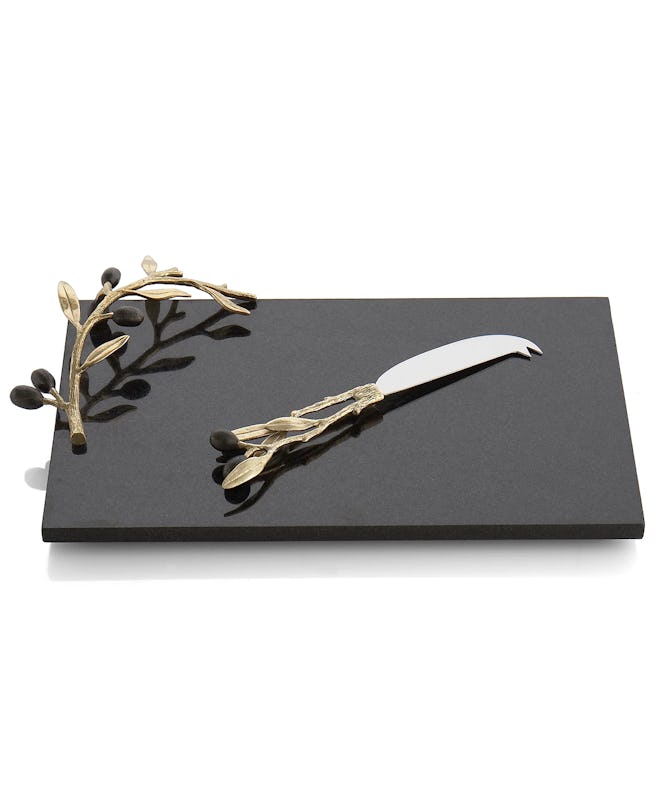 Olive Branch Gold Cheese Board with Knife