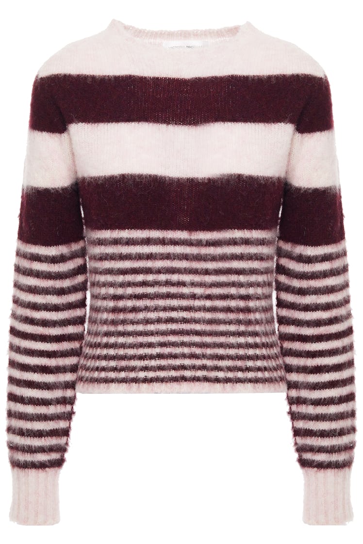 Victoria Beckham's burgundy striped wool sweater. 