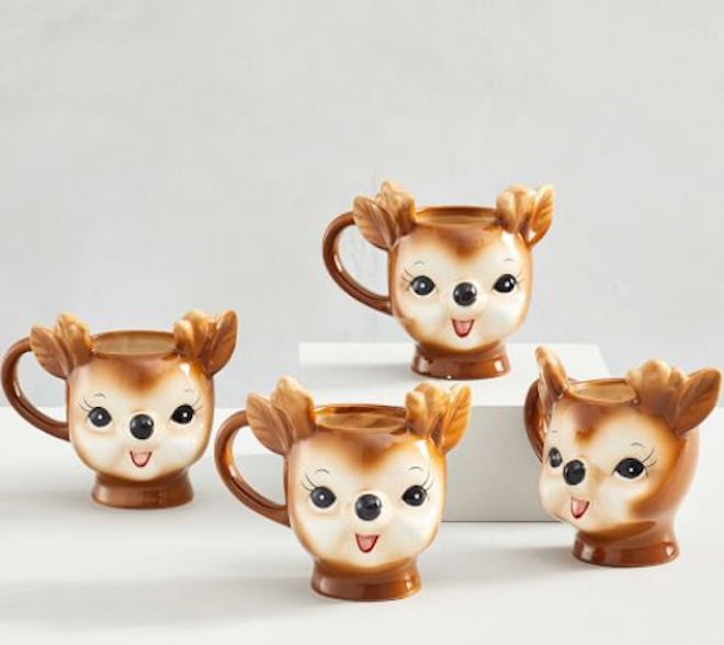 Cheeky reindeer-shaped handcrafted ceramic mugs are available from Pottery Barn.