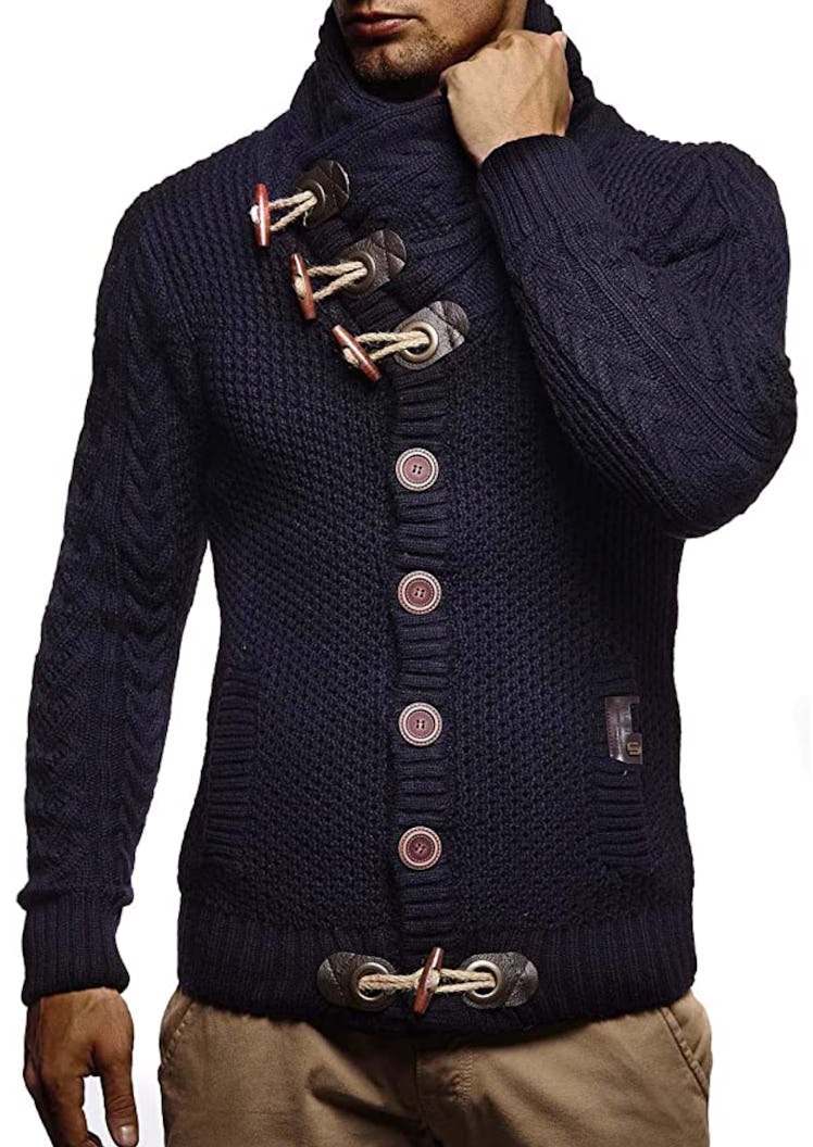Leif Nelson Men's Knitted Turtleneck Cardigan Sweater
