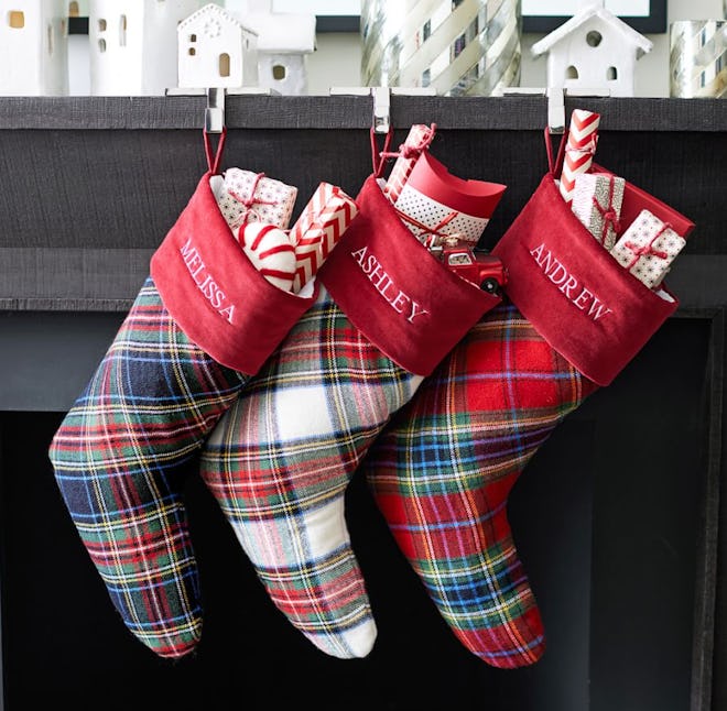 Plaid Christmas stockings are available to order from Pottery Barn.