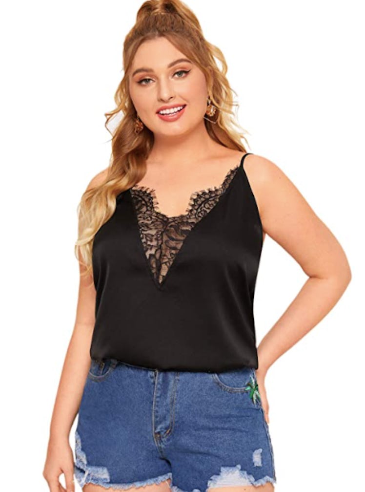 Romwe Plus Size Contrast Lace Cami 