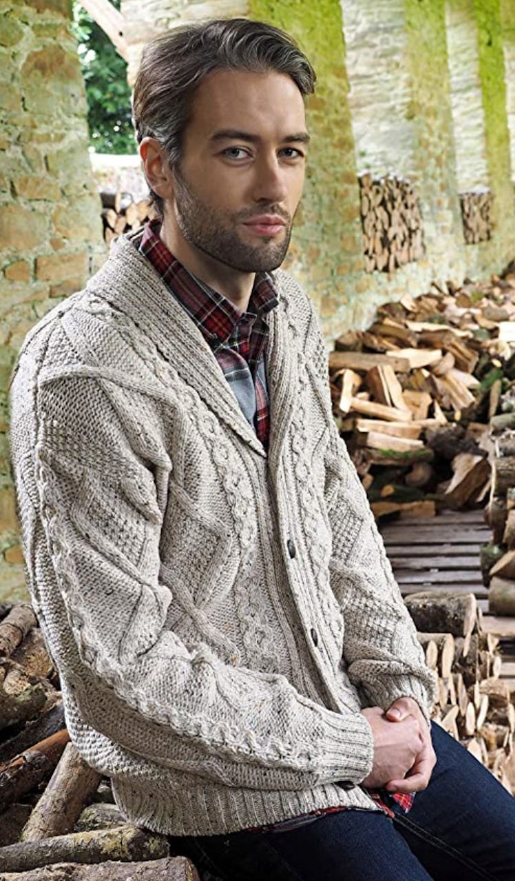 West End Knitwear Merino Wool Aran Button Men's Sweater
