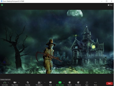 These scary Halloween Zoom backgrounds include a frightening scarecrow. 