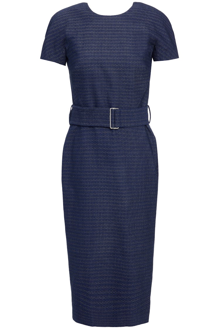 Victoria Beckham's belted jacquard dress. 