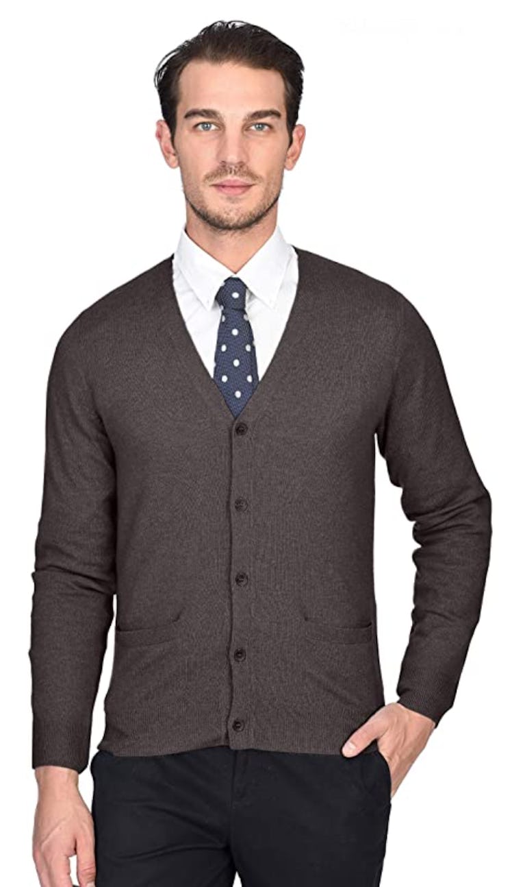 State Cashmere Men's Button Front Long Sleeve Cardigan Sweater
