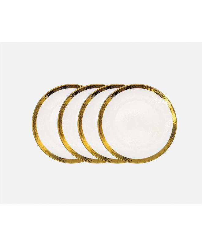 Gold and White Set of 4 Appetizer Plates 6"