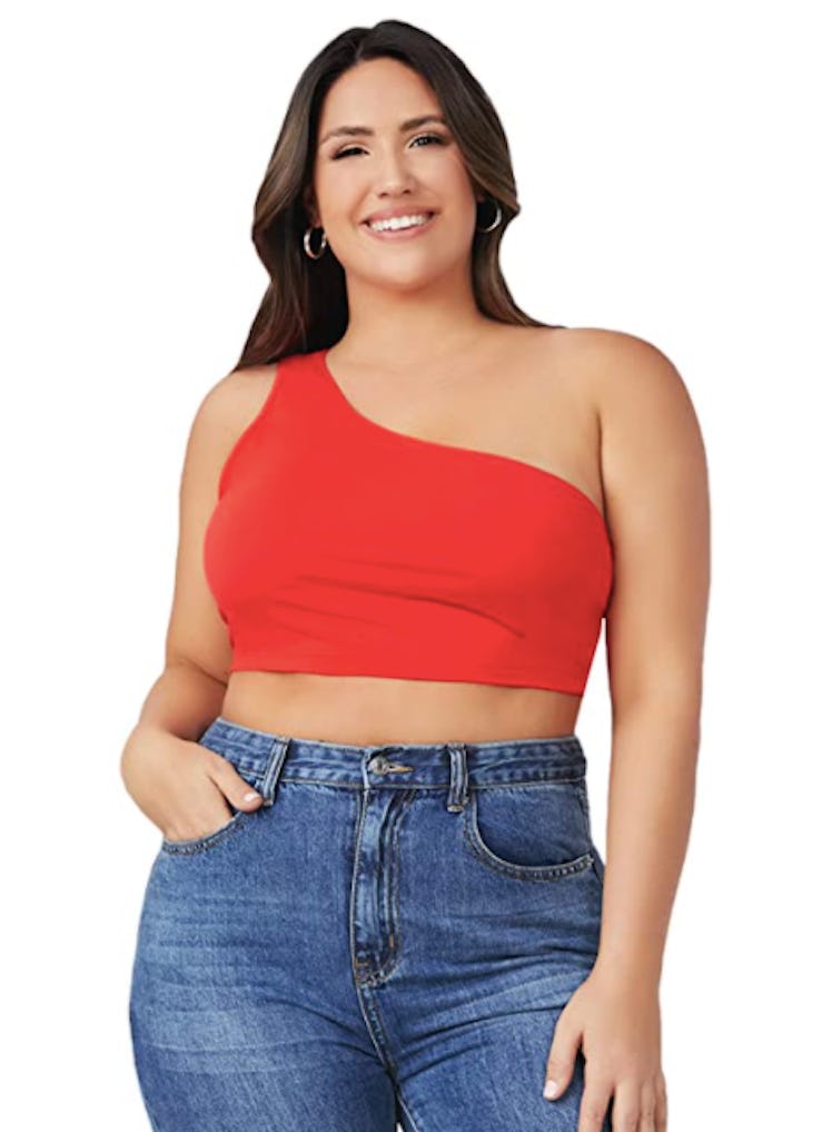 MakeMeChic Plus Size One Shoulder Crop Tank Top