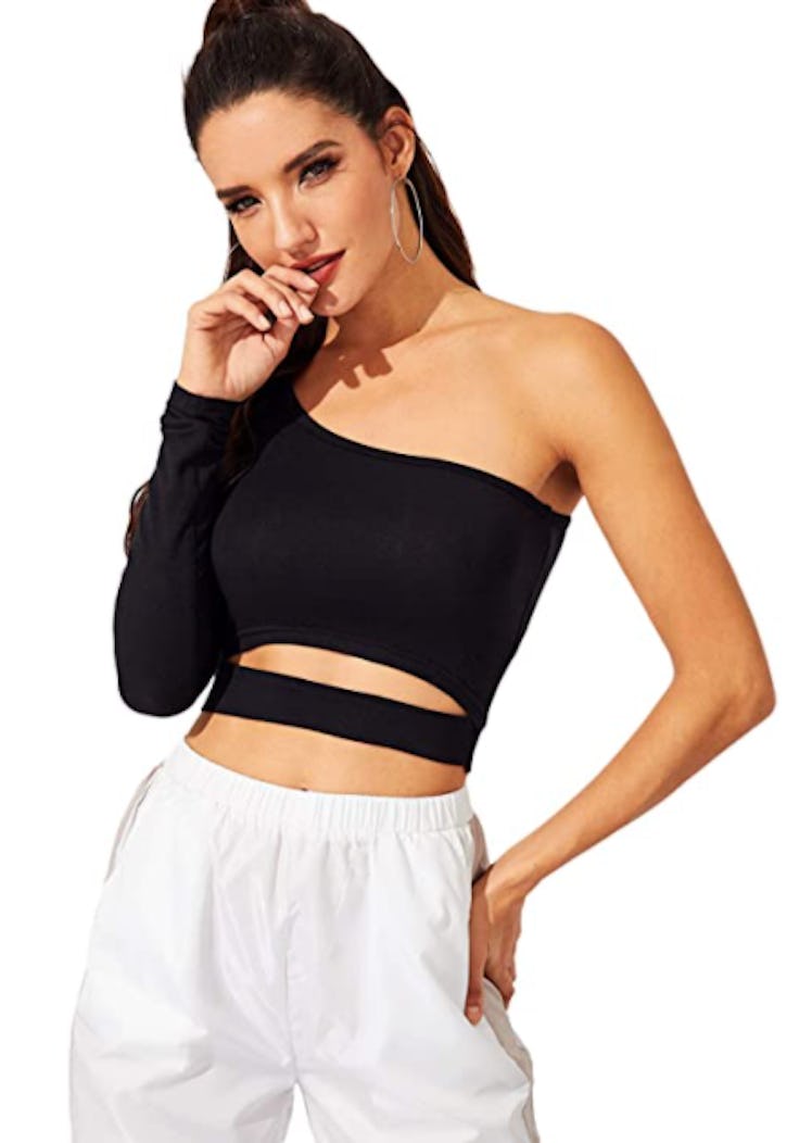 SweatyRocks Cutout One Shoulder Crop Top