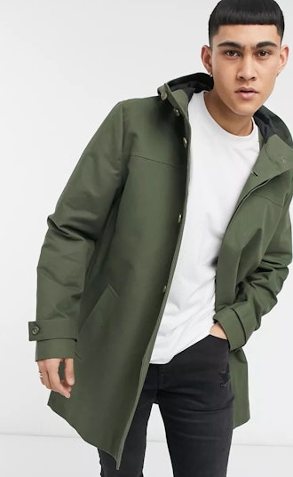 ASOS DESIGN Shower Resistant Hooded Trench Coat In Green