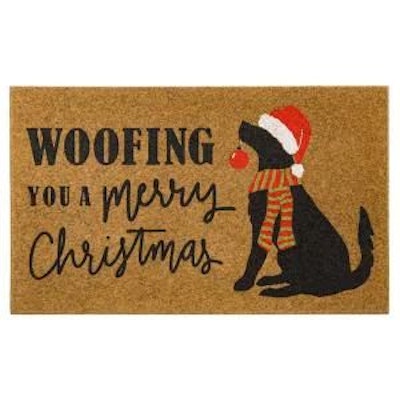 Woofing Christmas Faux Coir 18 in. x 30 in. Holiday Door Mat