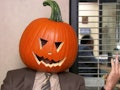 Dwight Schrute talks to the camera with a pumpkin on his head, creating an iconic caption from 'The ...