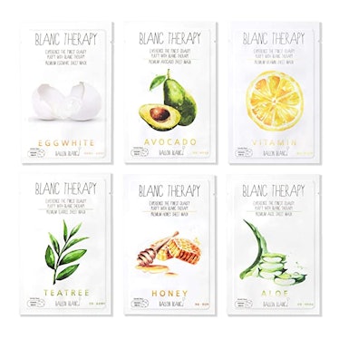 BALLONBLANC Therapy Relaxing Self Care Face Facial Mask Sheet Set (6-Pack)
