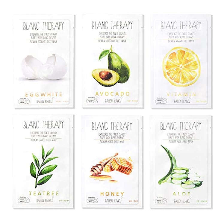 BALLONBLANC Therapy Relaxing Self Care Face Facial Mask Sheet Set (6-Pack)