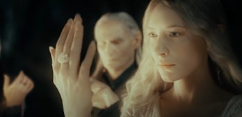 Galadriel admiring her ring of power in Lord of the Rings: The Fellowship of the Ring