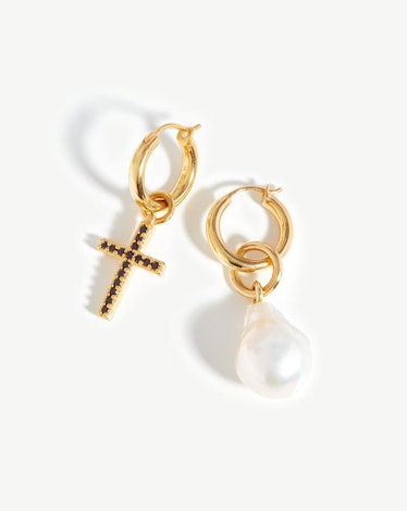 Baroque Pearl & Pave Cross Hoop Earrings  Missoma