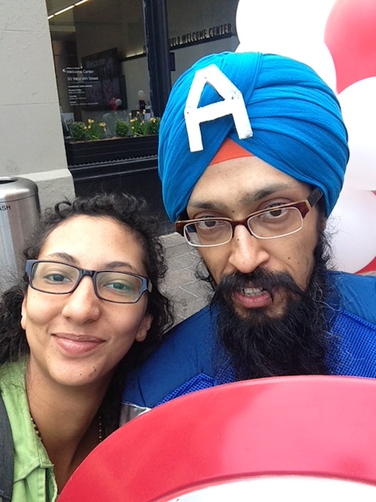 Joan Miller with Captain America cosplayer Vishavjit Singh