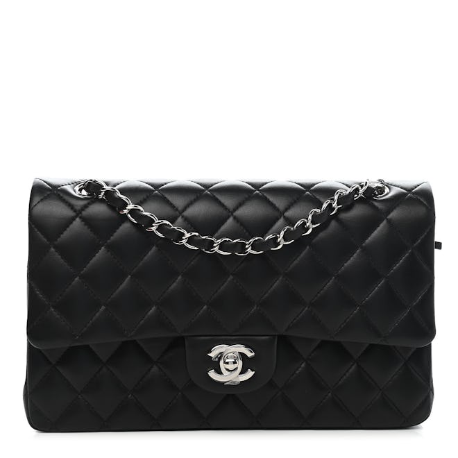 Lambskin Quilted Medium Double Flap Black