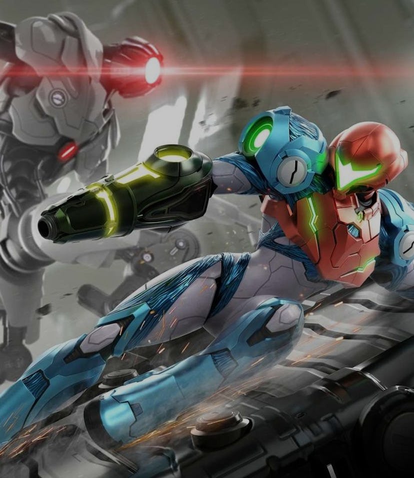 A promotional image for Metroid Dread