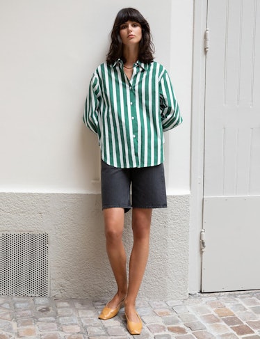 Pixie Market's striped green wide shirt. 