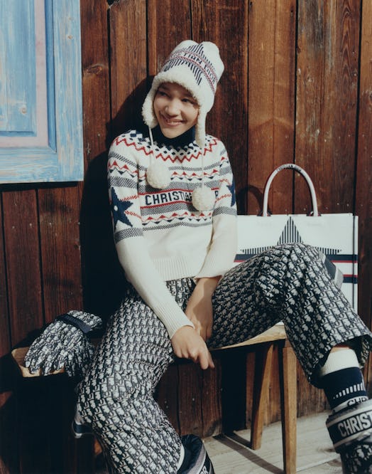 2021 DiorAlps sweater, hat and ski pants.