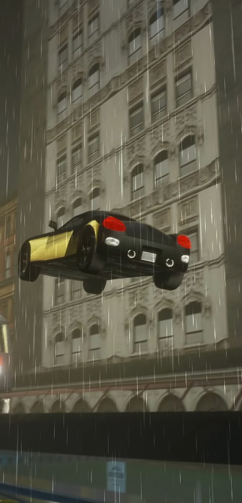 A car flying in Grand Theft Auto: The Trilogy – The Definitive Edition