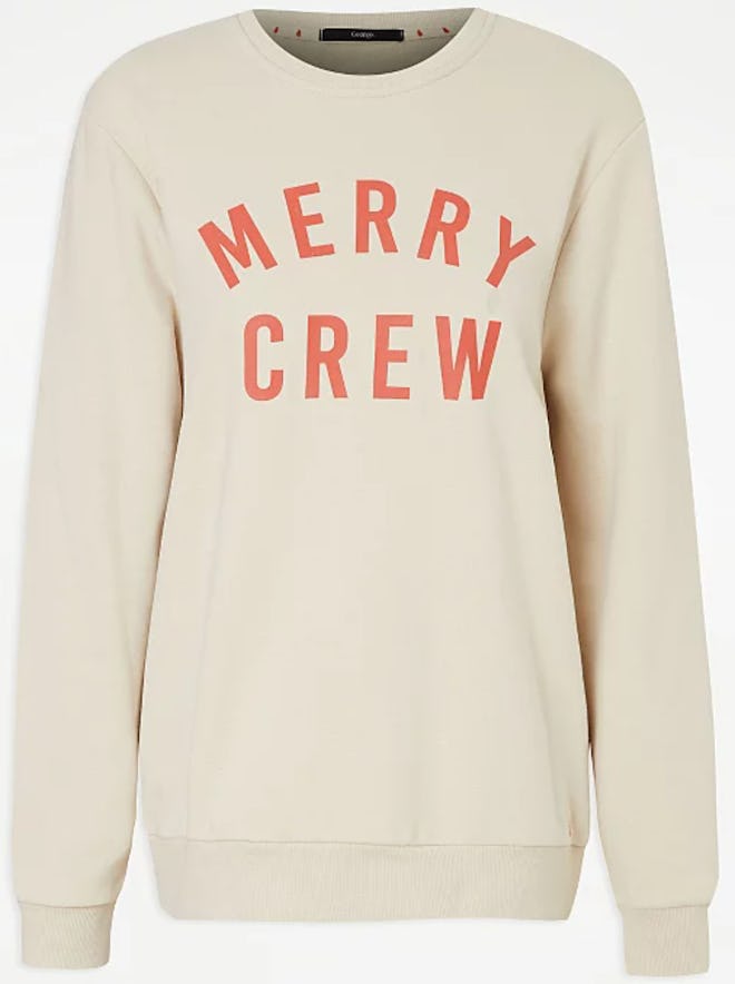 Beige Merry Crew Christmas Sweatshirt