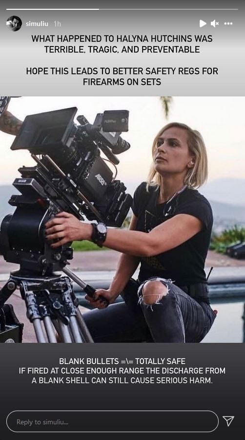 Simu Liu calls for change in an Instagram story after the onset tragedy that killed cinematographer &hellip;