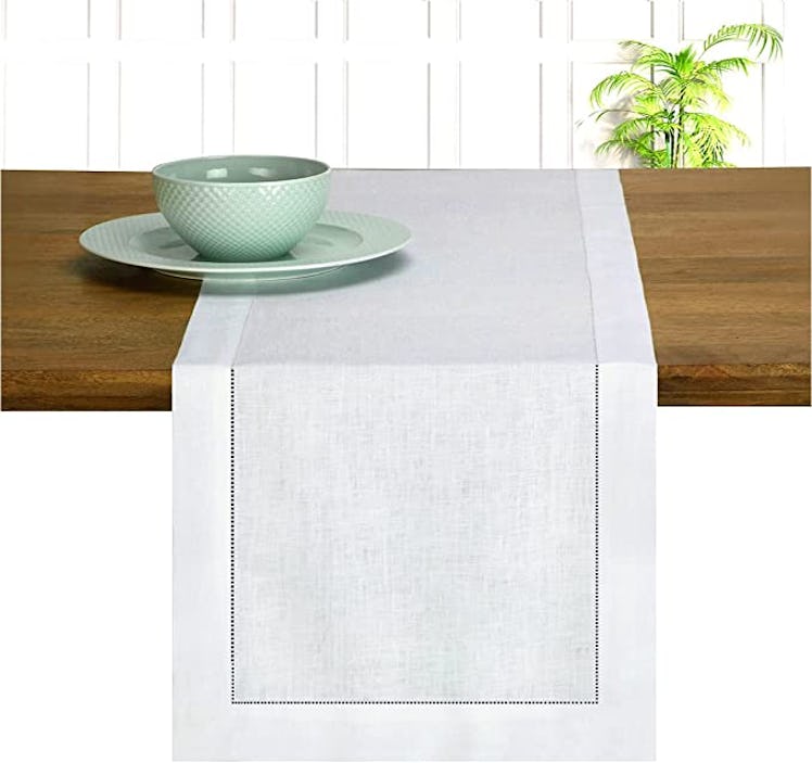 D'Moksha Homes 100% Pure Linen Hemstitch Table Runner 