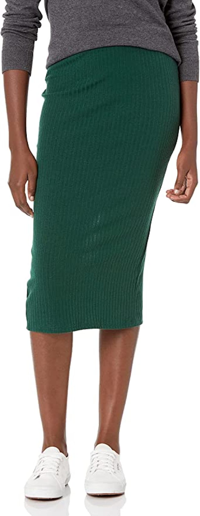 SheIn Women's Basic Plain Stretchy Ribbed Knit Split Full Length Skirt