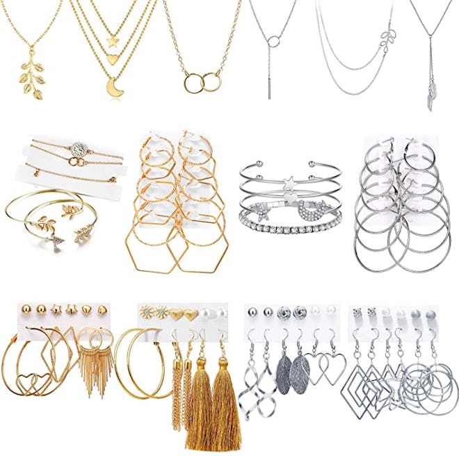 AROIC Gold Silver Jewelry Set (51 Pieces)