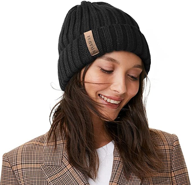 FURTALK Knit Beanie Hats for Women Men Double Layer Fleece Lined Chunky Winter Hat