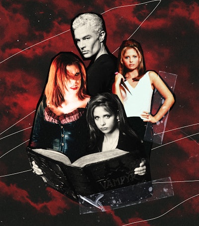 Three looks of Buffy the vampire slayer and Spike that show off leather fashion