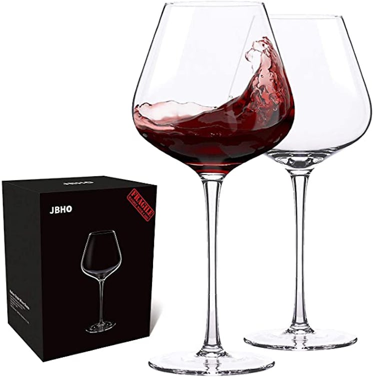 Hand Blown Italian Style Crystal Burgundy Wine Glasses (Set of 2)