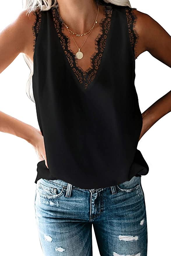 BLENCOT Lace-Trimmed V-Neck Tank Top