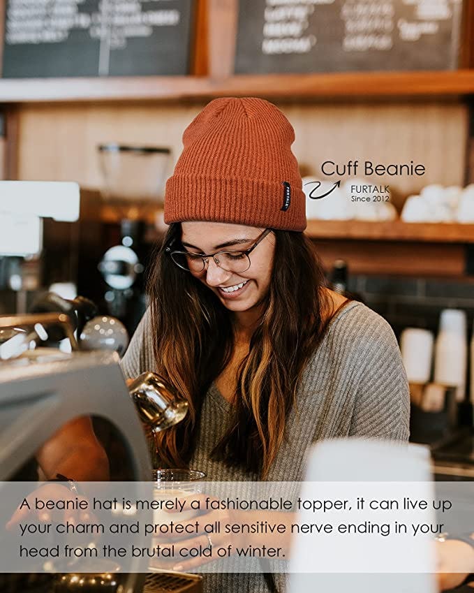 FURTALK Cuffed Ribbed Beanie Hat