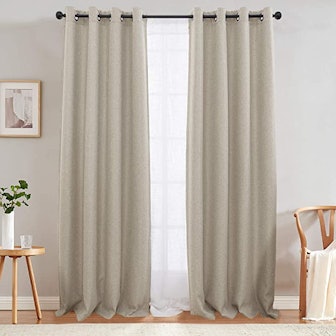 jinchan Linen Textured 95 inch Long Room Darkening Greyish Beige Curtains