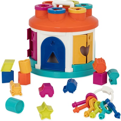 Product image for colorful shape sorter toy designed to look like a house; best gifts for 3-year-old...