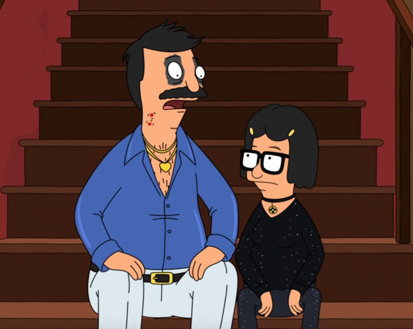 Bob and Tina Belcher, dressed up costumes from Vampire Disco Death Dance.