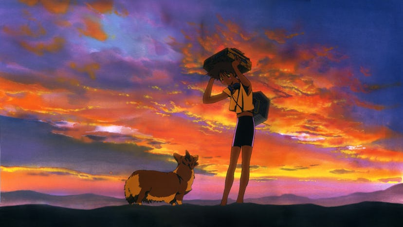 Scene from Hard Luck Woman episode with a kid and a dog during sunset
