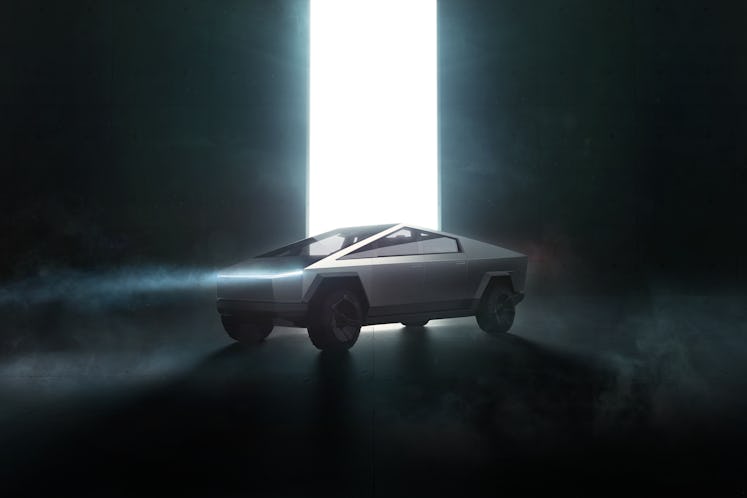 Tesla Cybertruck in the shadows.