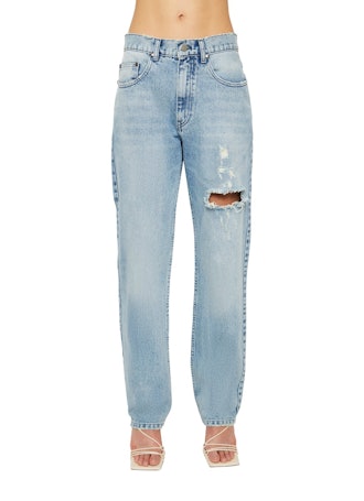 HBER Side Split Jeans for Women Juniors Fashion Y2K Wide Leg High Waist Loose Slit Jeans Rhinestone Tassel Denim Pants