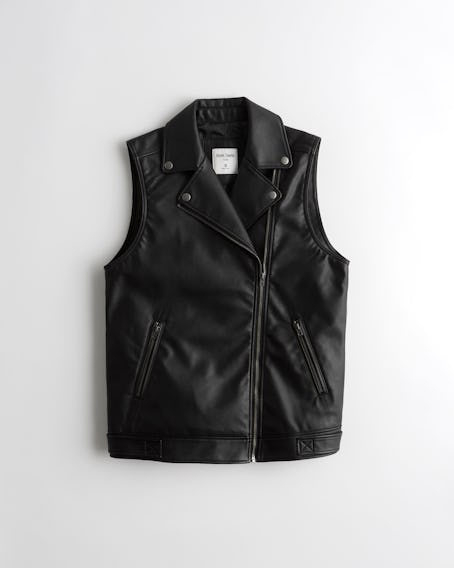 Social Tourist faux leather moto vest for 2021 holiday collection