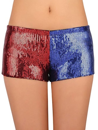 HDE Red and Blue Metallic Sequin Booty Shorts 