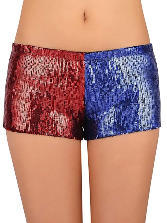 HDE Red and Blue Metallic Sequin Booty Shorts 