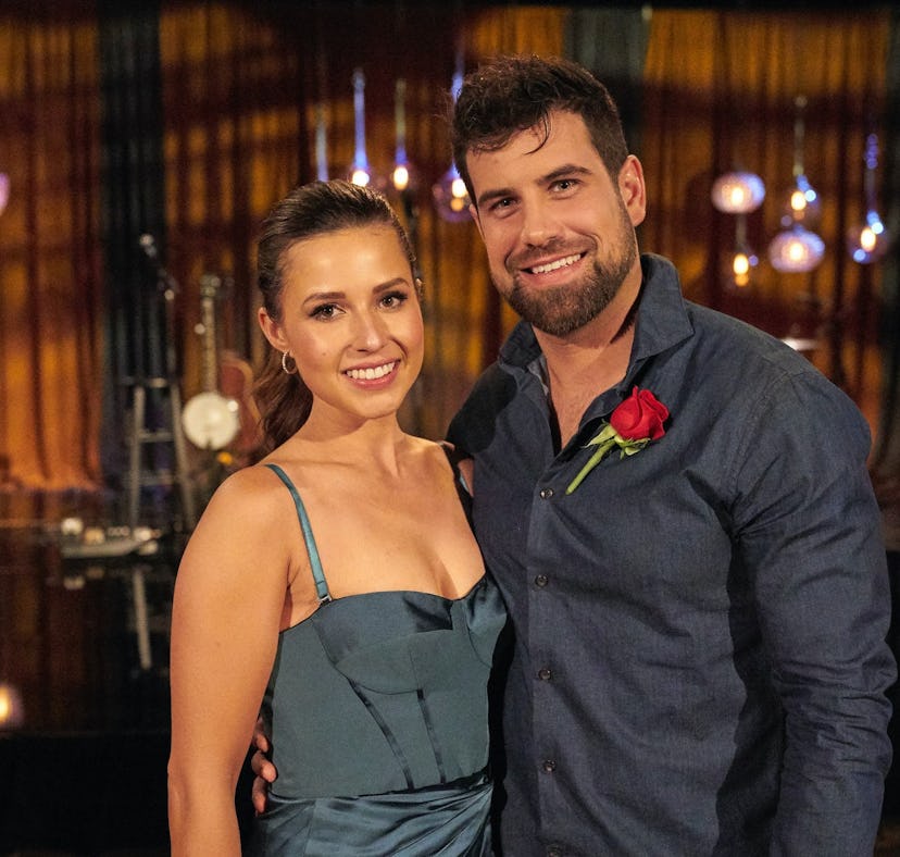 Katie Thurston and Blake Moynes pose for a photo after getting engaged on ABC's The Bachelorette.
