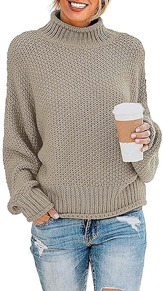 ZESICA Women's Turtleneck Oversized Chunky Knitted Pullover 