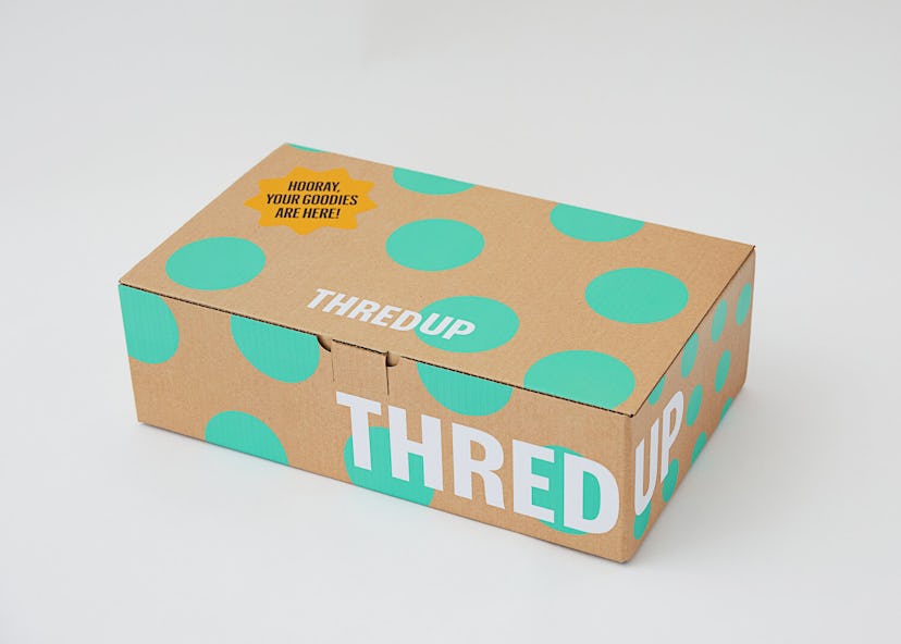 ThredUP box with teal polka dots
