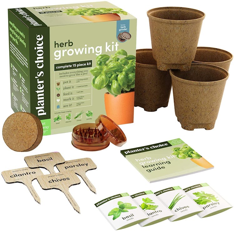 Planters' Choice Herb Garden Growing Kit + Herb Grinder 