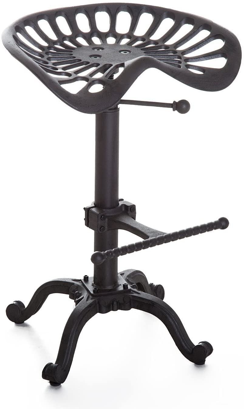 Diwhy Rustic Tractor Seat Height-Adjustable Stool
